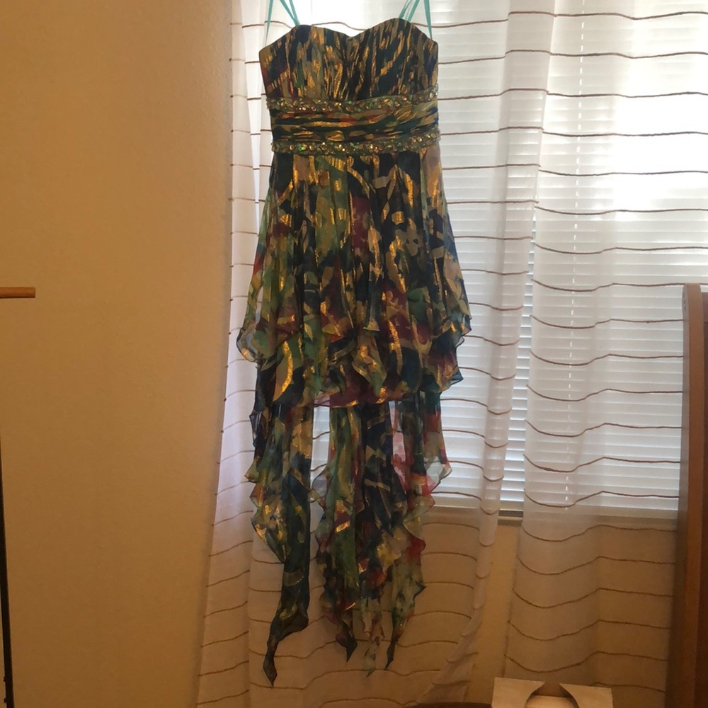 Hi to low semi formal strapless cocktail dress